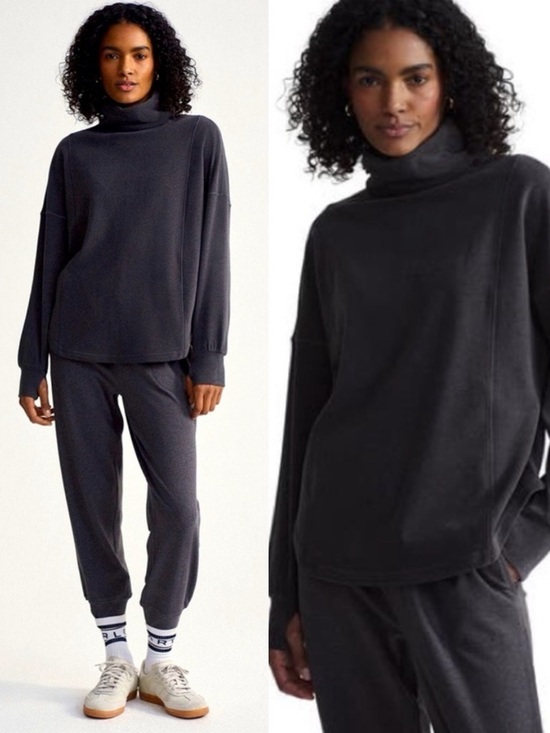 Varley Tops - VARLEY Rainer Trainer Roll Neck Jumper Turtleneck Black Marl Medium
